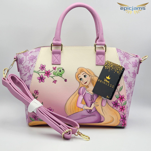 Loungefly Disney Tangled Rapunzel & Pascal Flower Pink Satchel Purse Bag New - Picture 6 of 6